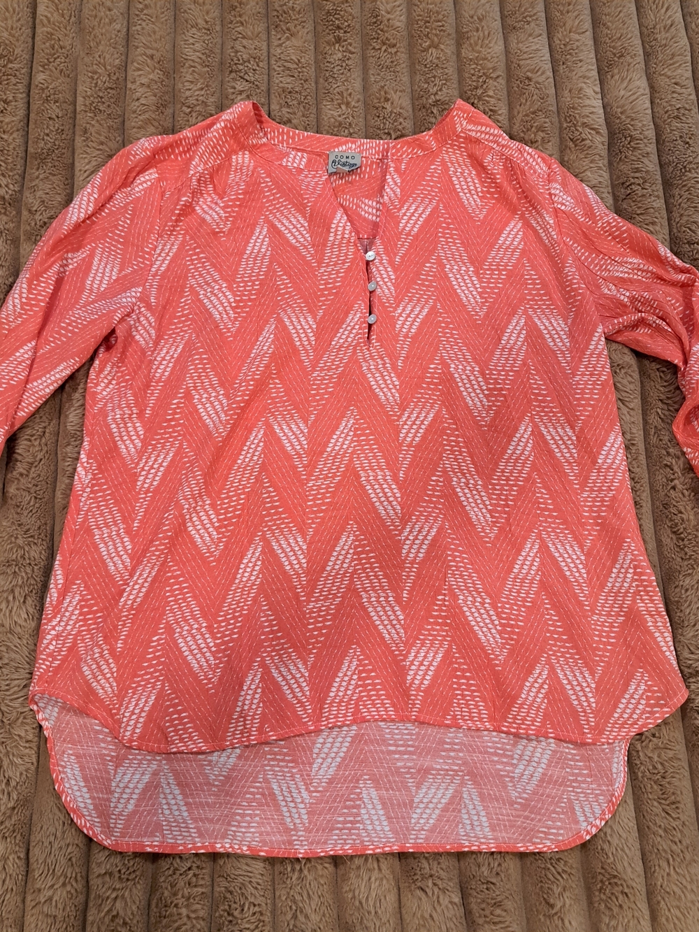 Como Vintage Blouse Orange White Chevron Print Button Up Womens Size XXL